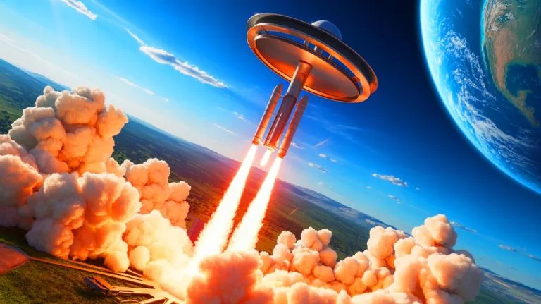 Illustration of an imaginative artwork depicting satellites piled up like a stack of pancakes.