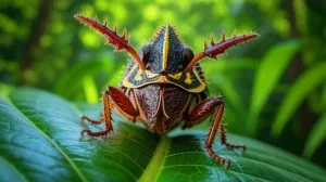 Illustration of a treehopper with its bizarre body shape, highlighting its potential use in detecting static electricity.