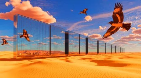 Illustration of Saudi Arabia's Line project, a 105-mile-long futuristic city in the desert.