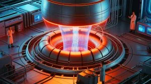 Illustration of China's Experimental Advanced Superconducting Tokamak (EAST) achieving a record in nuclear fusion research.