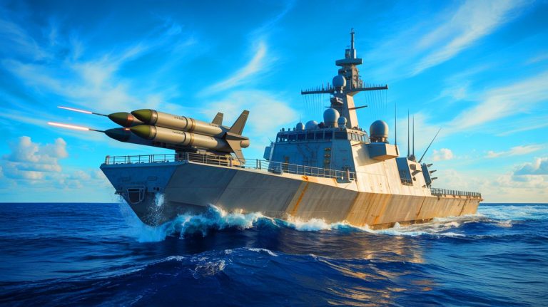 Illustration of Lockheed Martin's Joint Air-to-Ground Missile (JAGM) and JAGM Quad Launcher advancing naval defense capabilities.