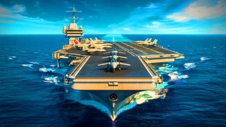 Illustration of China's expanding naval fleet with aircraft carriers.