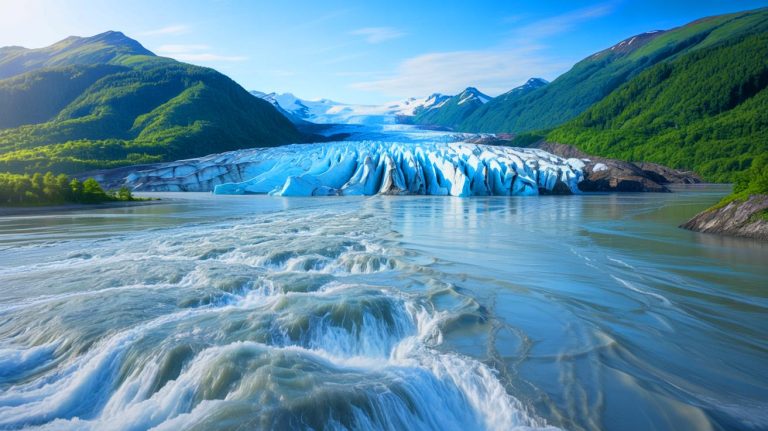 Alaska Officials Warn “Water’s coming faster than fear” as Juneau Braces for Record-Breaking Glacial Flood Threatening Hundreds Illustration of a home collapsing due to erosion from a glacial outburst flood in Juneau, Alaska.