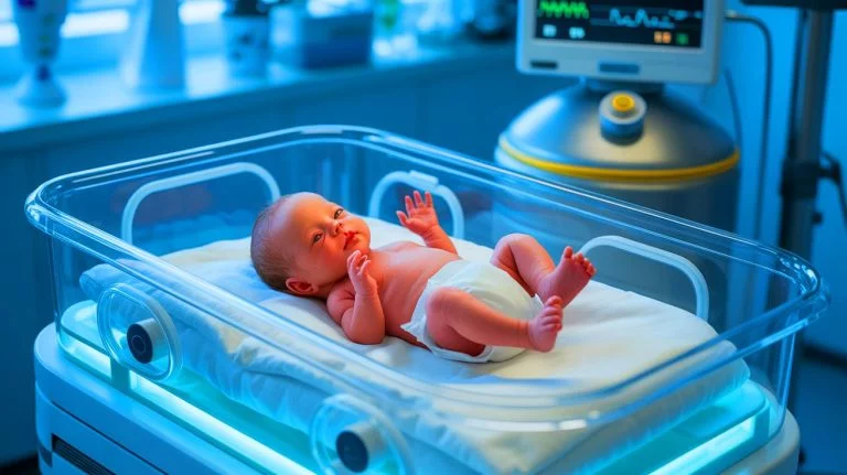 Illustration of a baby boy born from a 31-year-old frozen embryo.