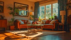 Illustration of microscopic plastic particles infiltrating the air inside a home.
