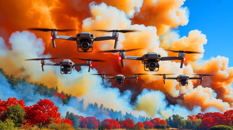 “AI Drones Fly Into Wildfire Smoke”: Minnesota Scientists Create Robot Swarm That Maps Toxic Plumes In Real Time While Tracking Particles That Travel Hundreds Of Miles Illustration of a drone used to track wildfires.