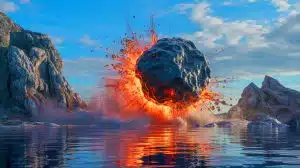Illustration of an asteroid striking the North Sea, creating the Silverpit crater.