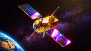 Illustration of Boeing's 3D-printed solar arrays designed to enhance satellite production efficiency.