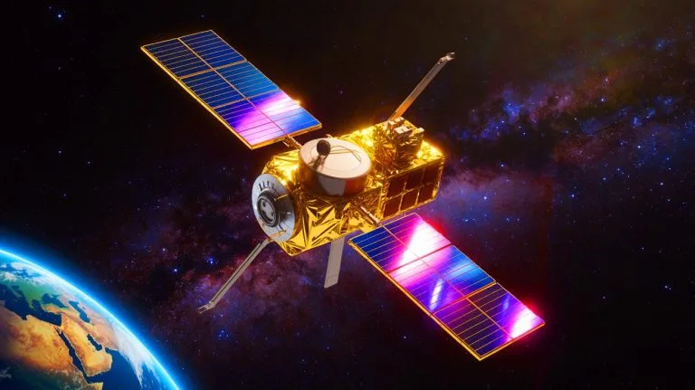 Illustration of Boeing's 3D-printed solar arrays designed to enhance satellite production efficiency.
