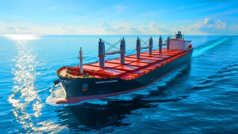 Illustration of Wärtsilä's innovative marine engine technology aimed at reducing carbon emissions.