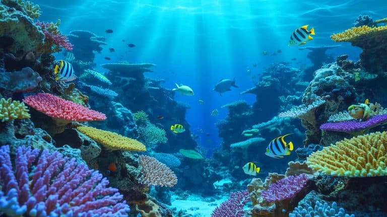Illustration of ocean heatwaves affecting marine ecosystems across the globe.