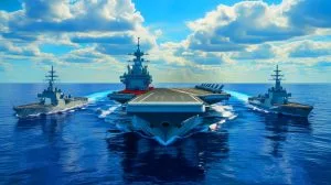 Illustration of China's Fujian aircraft carrier in the South China Sea.