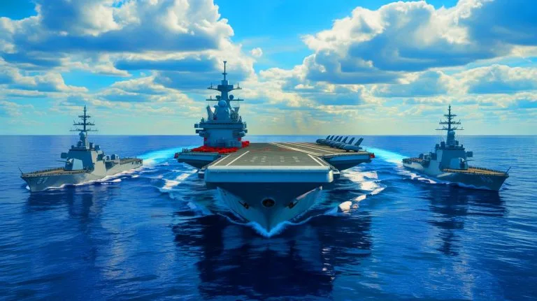 Illustration of China's Fujian aircraft carrier in the South China Sea.