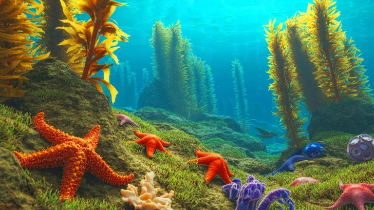 Illustration of the impact of Vibrio pectenicida on sea star populations along the Pacific coast.