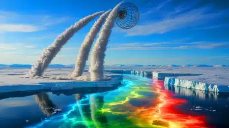 Illustration of speculative geoengineering interventions and their potential impact on Earth's climate systems.