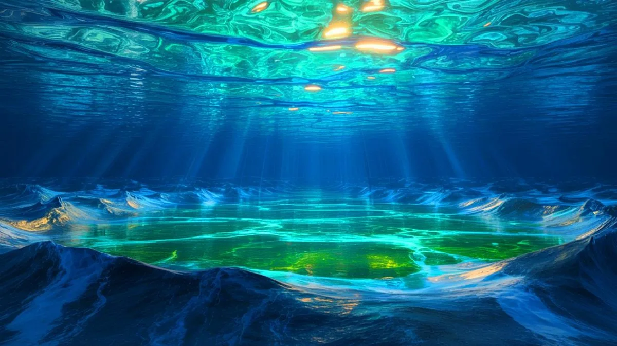 Illustration of a vast low-salinity water reservoir beneath the Atlantic Ocean.