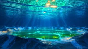 Illustration of a vast low-salinity water reservoir beneath the Atlantic Ocean.