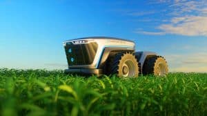 Illustration of Kubota's hydrogen-powered, self-driving tractor unveiled at World Expo 2025.