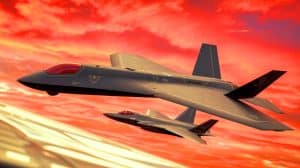 Illustration of Lockheed Martin's Vectis Collaborative Combat Aircraft, an autonomous stealth fighter drone developed by Skunk Works.