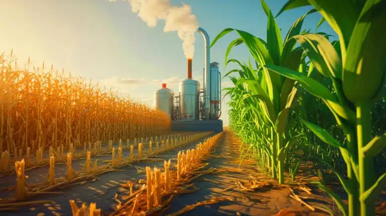 Illustration of the innovative process of transforming corn residues into bio-oil for carbon sequestration.