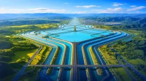 Illustration of China's South-North Water Transfer Project highlighting its vast network of canals and infrastructure.