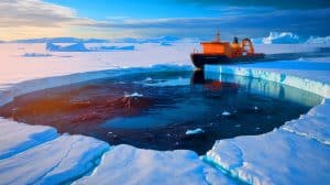 Illustration of Russia's discovery of a massive oil reserve beneath the Antarctic seabed.