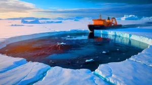 Illustration of Russia's discovery of a massive oil reserve beneath the Antarctic seabed.