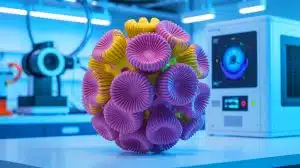 Illustration of a revolutionary ceramic fuel cell design inspired by coral structures.