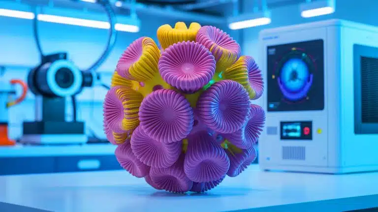 Illustration of a revolutionary ceramic fuel cell design inspired by coral structures.