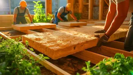 Illustration of mushroom-based insulation boards developed for sustainable construction.
