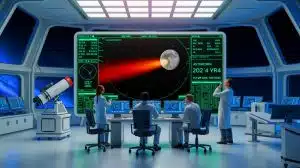 Illustration of scientists considering nuclear intervention for asteroid 2024 YR4 to prevent potential lunar impact.