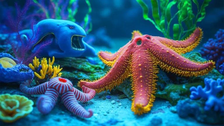 Illustration of a Vibrio pectenicida bacterium affecting sea star populations along the Pacific coast.
