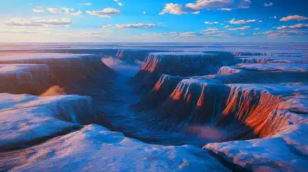 Illustration of massive craters on the Yamal and Gydan peninsulas formed by methane gas emissions.