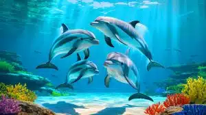 Illustration of Hector’s Dolphins Performing Underwater Acrobatics.