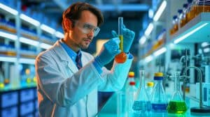 “Scientists Turn Garbage Into Gasoline Forever”: Delaware Creates Magic Catalyst That Destroys Plastic While Oil Companies Watch Everything Collapse Illustration of a researcher inspecting a sample of liquid fuel created from plastics.