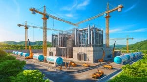 Illustration of South Korea's Gangdong Hydrogen Fuel Cell Power Plant under construction.