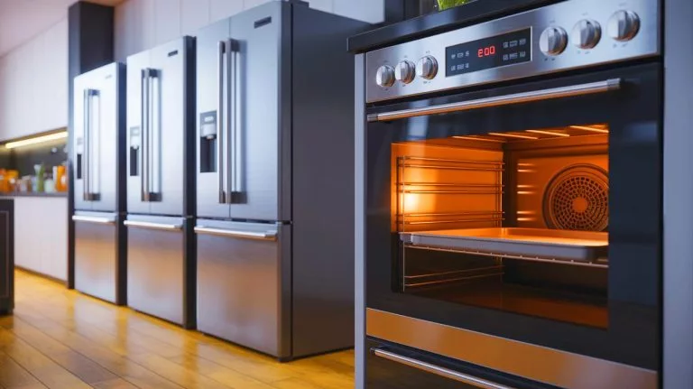 Illustration of an electric oven highlighting its energy consumption compared to multiple refrigerators.