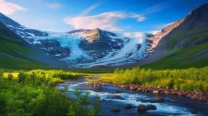 Illustration of the disappearance of glaciers in Sweden's Kebnekaise mountain range due to global warming.