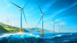 Illustration of the Formosa 4 offshore wind project with Siemens Gamesa turbines providing clean energy to Taiwan.
