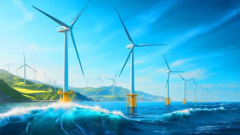 Illustration of the Formosa 4 offshore wind project with Siemens Gamesa turbines providing clean energy to Taiwan.