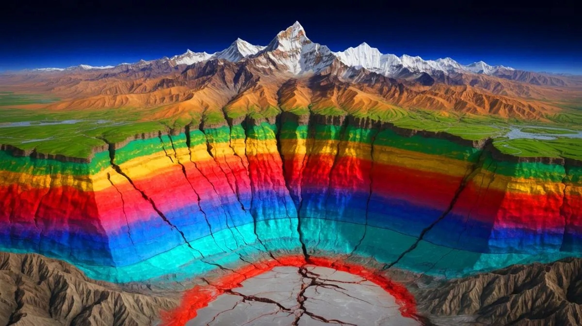 Illustration of the geological layers beneath the Himalayas showing the role of the mantle in mountain support.