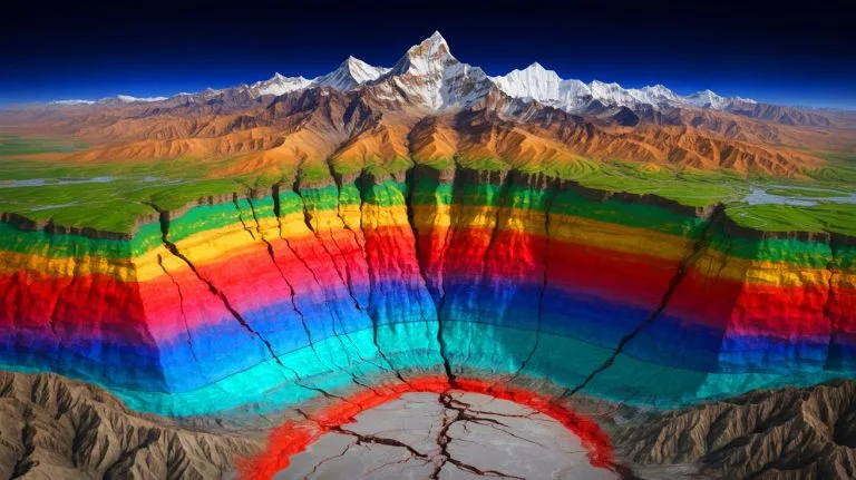 Illustration of the geological layers beneath the Himalayas showing the role of the mantle in mountain support.