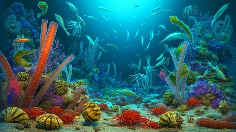 “Giant Worms Found 10 Kilometers Deep”: Chinese Sub Discovers Thriving Ecosystem While Scientists Thought Nothing Could Survive At Crushing Ocean Depths Illustration of a vibrant ecosystem of giant marine creatures discovered deep in the Pacific Ocean.