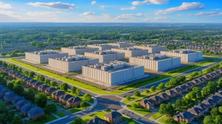 Illustration of the impact of data centers on local communities and environments.