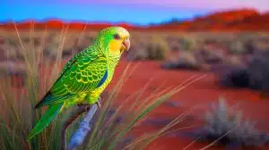 “Scientists Warn Of Catastrophe”: The Rediscovered Nocturnal Parrot Faces Wildfire Destruction And Predator Attacks In The Great Sandy Desert Illustration of the rediscovered nocturnal parrot in its natural habitat.