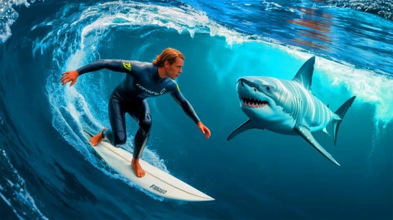 “Scientists Tested These Suits With Live Sharks”: Australian Researchers Reveal Material That Stops Fatal Attacks Instantly Illustration of a bite-resistant wetsuit being tested against shark bites in a controlled environment.