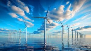 Illustration of Europe's potential for clean hydrogen production harnessed from the North Sea's offshore wind energy.