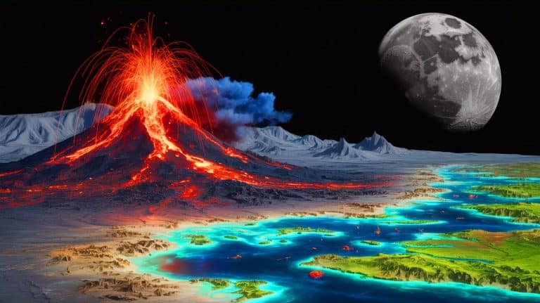 “Scientists Call It Planet’s Darkest Hour”: New Research Exposes Moon Collision And Great Dying As Crucial Tests For Life Illustration of Earth's Geological and Biological Transformations Over Billions of Years.