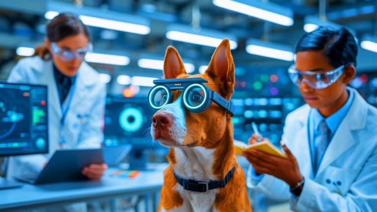 “Scientists Put Spy Glasses On Dogs”: Austrian Lab Discovers Dogs Need Both Pointing And Staring To Find Hidden Treats Illustration of a dog wearing eye-tracking equipment while responding to human cues.