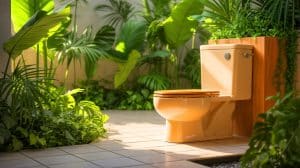 Illustration of the MycoToilet, a mushroom-powered waterless toilet system at the UBC Botanical Garden.